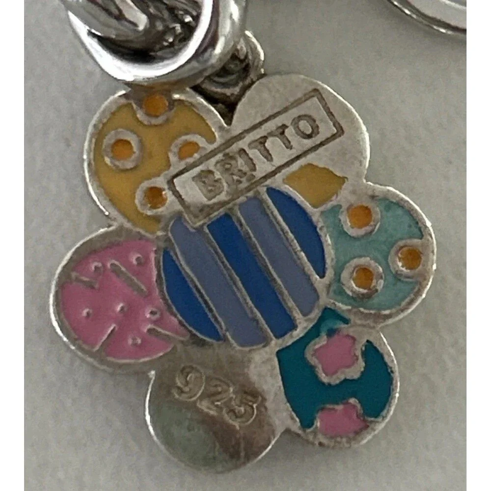 Romero Britto Sterling Silver Enamel Flower Charm On 925 Link Bracelet Art Basel